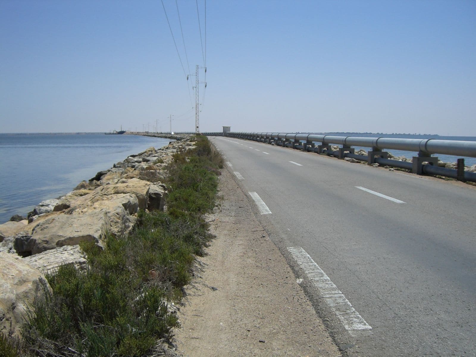 The causeway road running straight across the sea between Djerba and the mainland