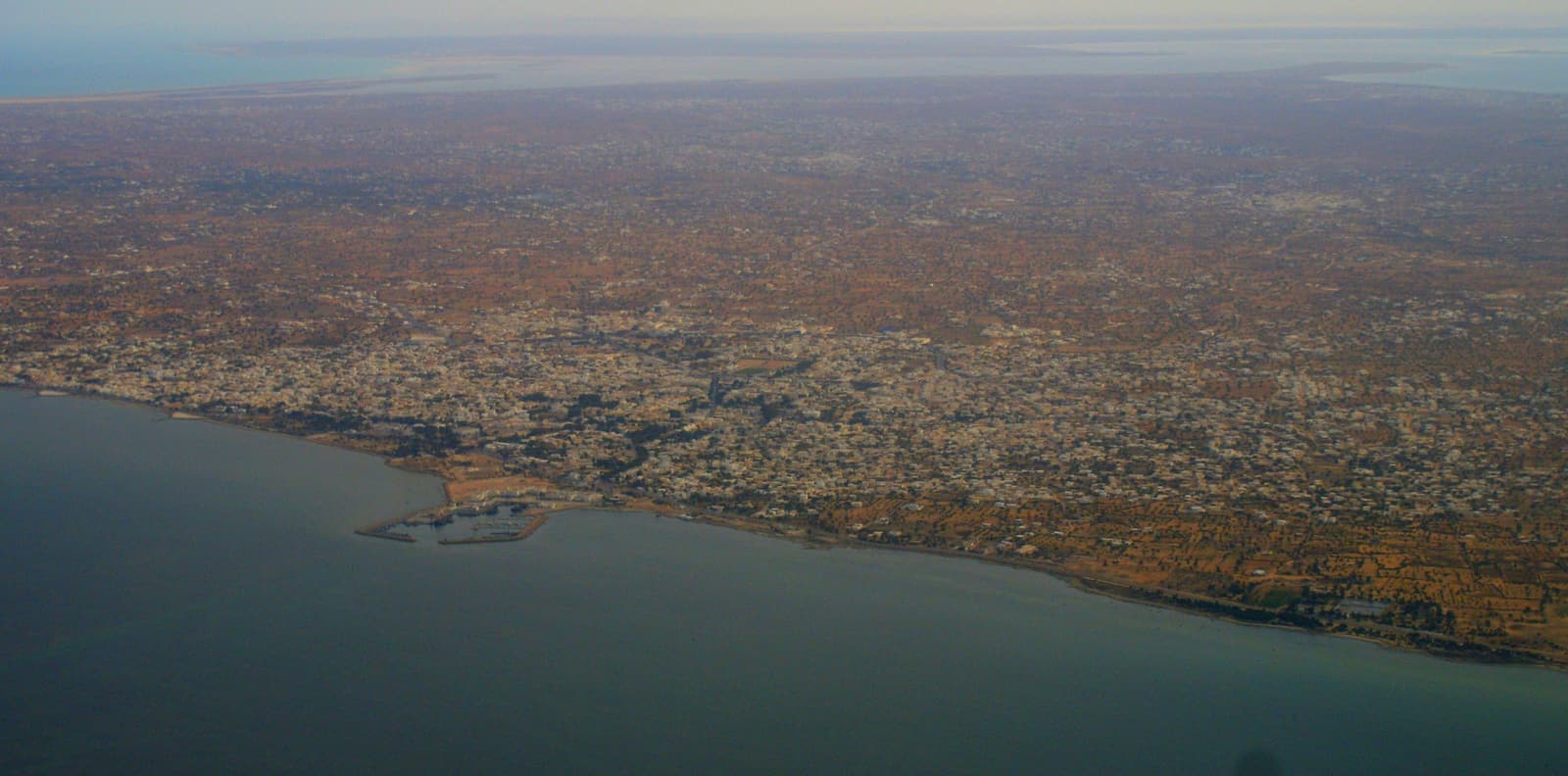 Houmt Souk and the coast of Djerba seen from an aircraft